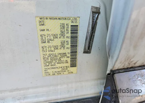 2015 Nissan Murano S z USA, uszkodzony, nr VIN 5N1AZ2MHXFN243781